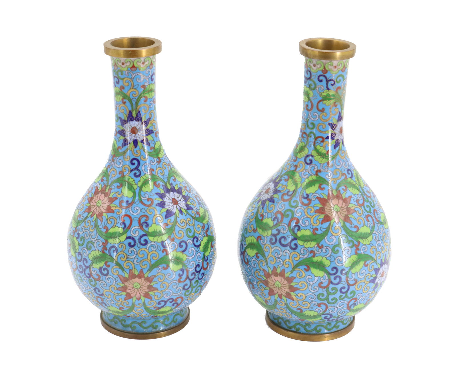 (2) Chinese Floral Cloisonne Enameled Vases (1 of 16)