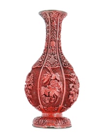 Chinese Carved Red Cinnabar Flower Vase