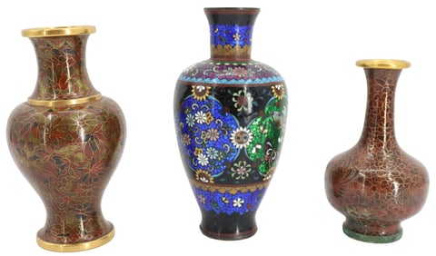 (3) Chinese Export Porcelain Cloisonne Enameled Porcelain Vases