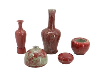 (5) Chinese Peach Bloom Scholar Items