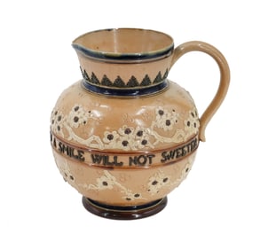 Antique English Doulton Lambeth Squat Ceramic Motto Jug