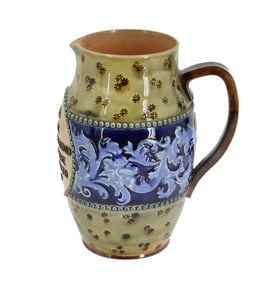 Antique English Doulton Lambeth Short Ceramic Motto Jug