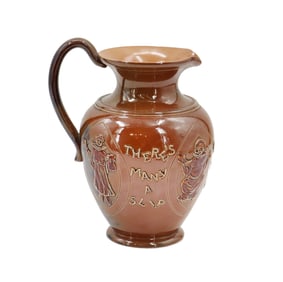 Antique English Doulton Lambeth Drunk Monks Ceramic Motto Jug