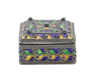 Antique Kabyle Algerian Berber Kabyle Silver & Enamel Hinged Box