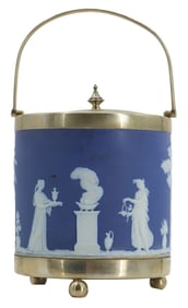Wedgewood Jasperware and Electroplated Nickel Silver Lidded Biscuit Jar