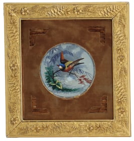 Antique English Mintons Hand Painted Ceramic Plaque with Bird