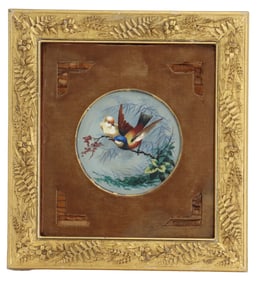 Antique English Mintons Hand Painted Ceramic Plaque with Birds