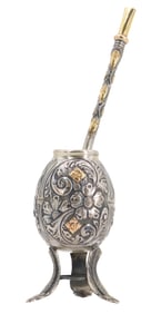 Antique Argentina .800 Silver Yerba Mate Cup and Bombilla Straw
