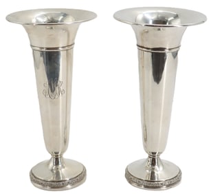 Pair of Prelude International Sterling Silver Weighted Vases