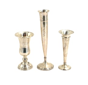 Sterling Silver English Bud Vase, Kiddish Cup, and Weighted Candlestick - 2.82 ozt.