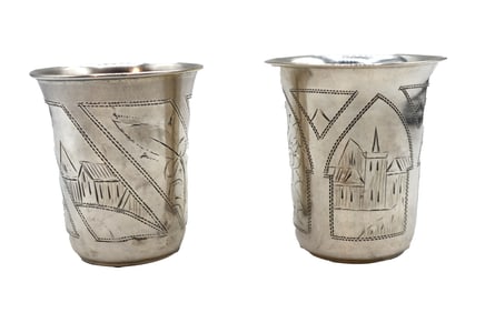 (2) Antique Russian Sterling Silver Kiddish Cups - 3.435 ozt.