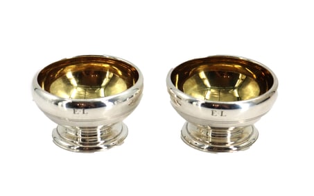 Pair of Tiffany & Co. Makers Sterling Open Salts with Gold Wash Interior, 4.03 ozt