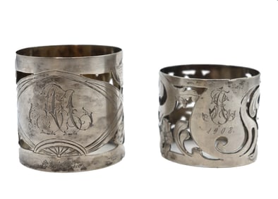 (2) Early 20th Century Art Nouveau Sterling Silver Napkin Rings - 3.150 ozt.