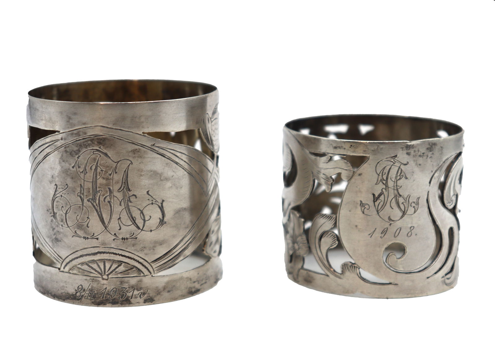 (2) Early 20th Century Art Nouveau Sterling Silver Napkin Rings - 3.150 ozt. (1 of 13)