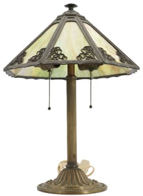 Antique Bradley & Hubbard 1920s Double Light Slag Glass Lamp