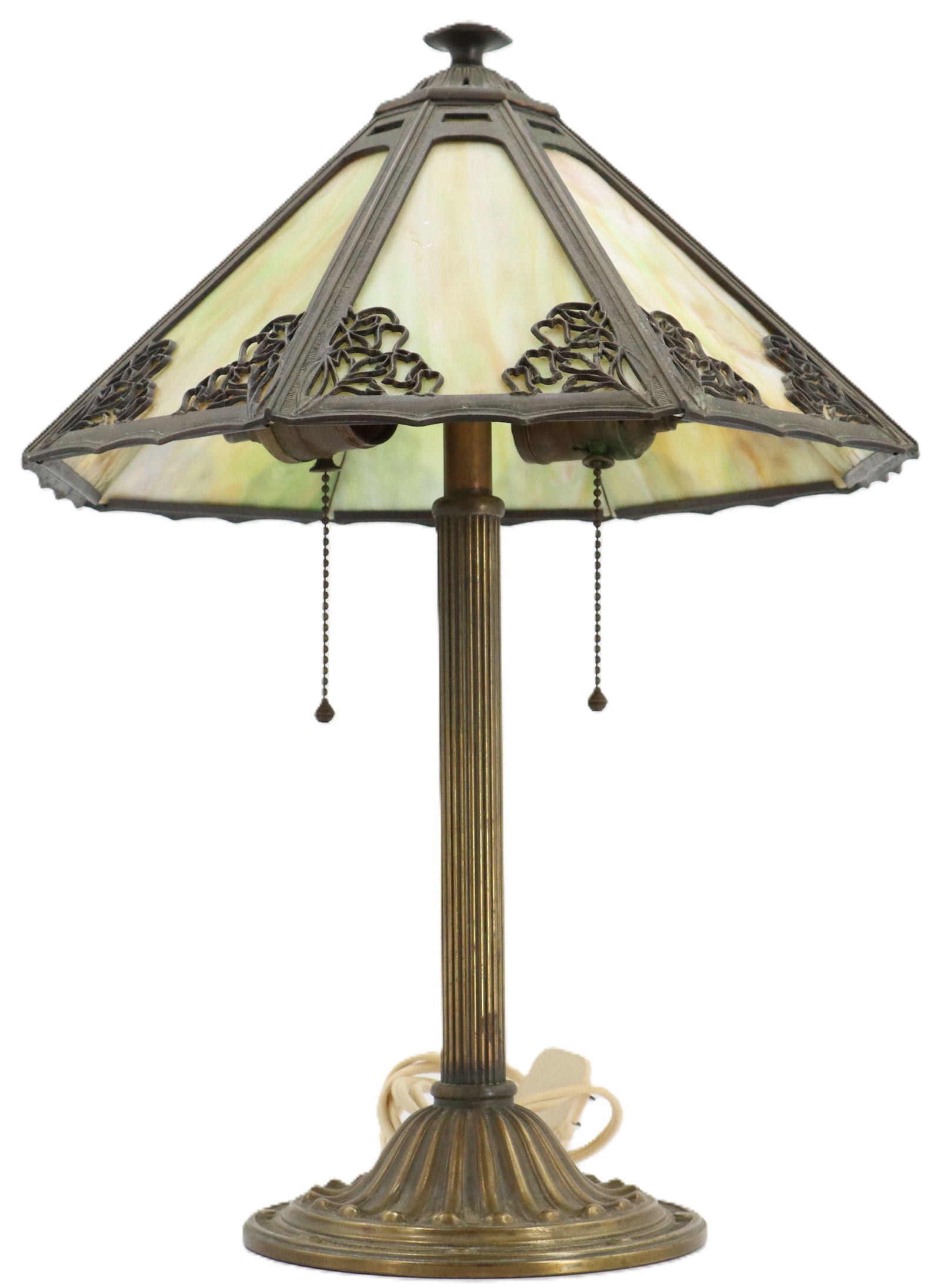 Antique Bradley & Hubbard 1920s Double Light Slag Glass Lamp (1 of 19)