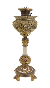 American Bradley & Hubbard Victorian Era Ornate Brass Oil Lamp