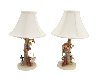 Pair of West German Hummel Porcelain Lamps
