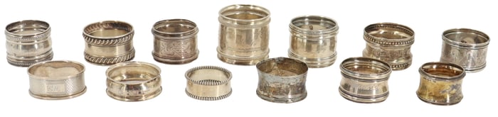 (13) Sterling Silver Napkin Rings Marked by Various Makers - 5.690 ozt