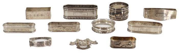 (10) Sterling Silver Napkin Rings from Various Makers and (1) Money Clip - 4.755 ozt