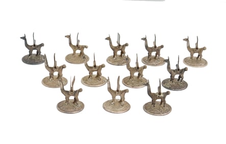 (12) Peruvian Sterling Silver Place Card Holder Llamas - 8.02 ozt.