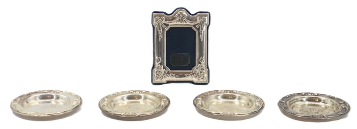 (4) English Sterling Silver Vanity Trays and (1) Frame - 2.440 ozt.