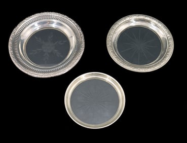 (3) Crystal and Sterling Vanity Trays
