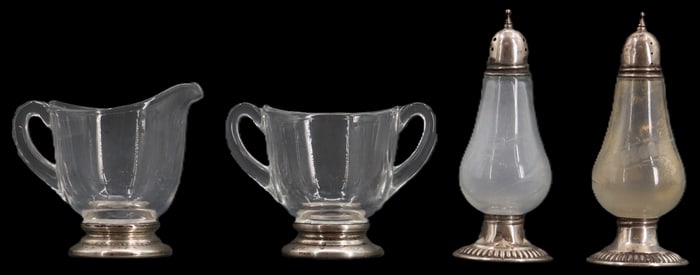 (4) Glass and Sterling Silver Servingware