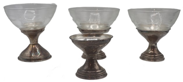 (4) Glass and Sterling Cups - 1.950 ozt.