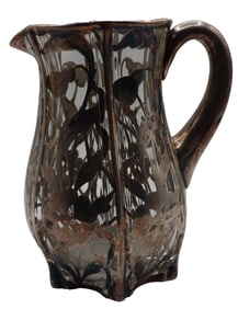 Antique Silver Overlay Clear Glass Pitcher