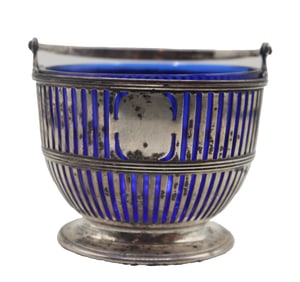 English Cobalt Glass and Sterling Cup - 2.260 ozt.
