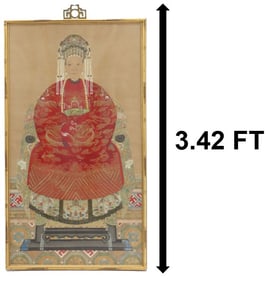 Large Vintage Chinese Ink on Paper Ancestor Portrait