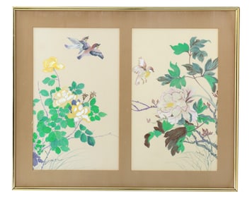 Signed and Framed Split Image Japanese Offset Lithograph