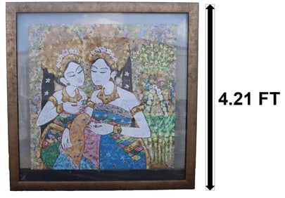 Balinese Floating Double-Glass Reverse Painting, Two Dancing