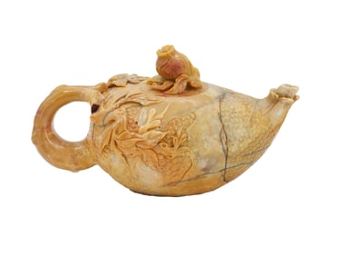 Chinese Hand Carved Soapstone Tea Pot with Box
