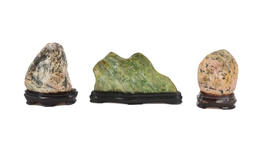 (3) Chinese Gongshi Scholar's Stones on Wooden Bases