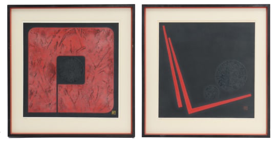 (2) Maki Haku (1924-2000) Japanese, Abstract Embossed Woodblock Prints