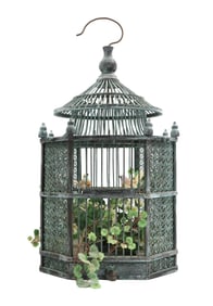 Vintage Chinese Decorative Birdcage with Faux Foliage