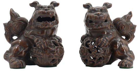 Pair of Chinese Cast Iron Foo Dogs