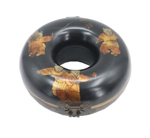 Chinese Gilt and Lacquered Wood Donut Shaped Necklace Box