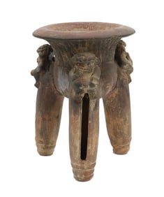 Pre-Columbian Mesoamerican Costa Rican Rattle Leg Tripod Terracotta Vessel