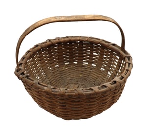 Antique American Arts and Crafts Hand Woven Splint Basket With Handle