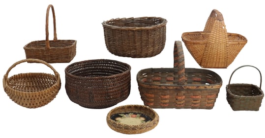 Selma Habegger (1883-1963) American, (8) Antique Handwoven Baskets in Various Styles