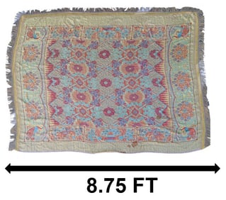 Persian Qom Silk Reversible Fringed Throw Rug - AS IS