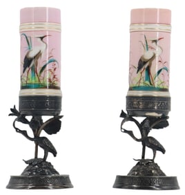 American Quadruple Silver Plated and Ceramic Candle Holders