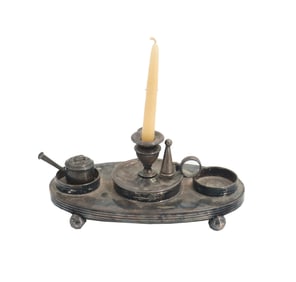 Antique Amish Wrought Iron Ink Well and Candle Holder