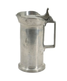 Antique French Marked and Stamped Pewter Liter Tankard With Hinged Lid