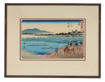 Utagawa Hiroshige (1797-1858) Japanese, Woodblock Print, "The Yahagi River Near Okazaki"