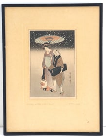 Kitagawa Utamaro (1753-1806) Japanese, Woodblock Print, "Lady with Servant"