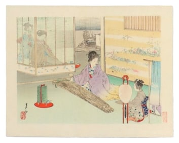Ogata Gekko (1859-1920) Japanese, Woodblock Print, "Nihon Jo Reikshiki" (Etiquette for Japanese